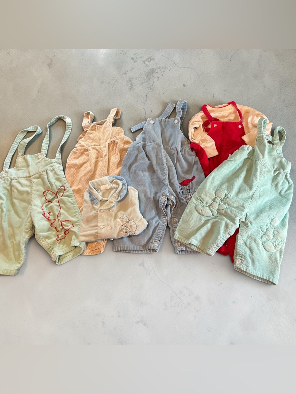 Vintage 50s 60s Baby Overalls Lot Thomas Corduroy Embroidered Doll Prop As-Is